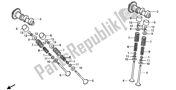 Toutes les pièces pour le Arbre à Cames Et Soupape du Honda NX 250 1993