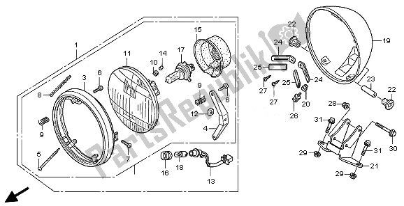 All parts for the Headlight (eu) of the Honda VT 750S 2011