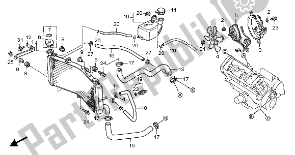 Alle onderdelen voor de Radiator van de Honda CBR 600F 2005