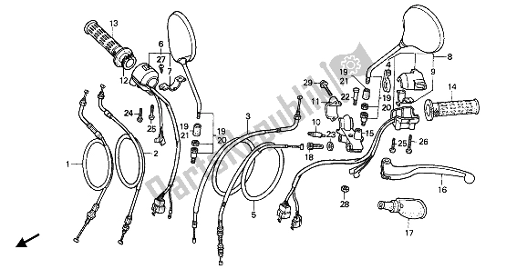 Todas las partes para Manejar Palanca E Interruptor Y Cable de Honda XBR 500S 1988