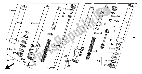 All parts for the Front Fork of the Honda VTX 1800C 2004