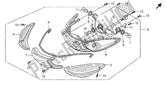 All parts for the Rear Combination Light of the Honda SH 150S 2007