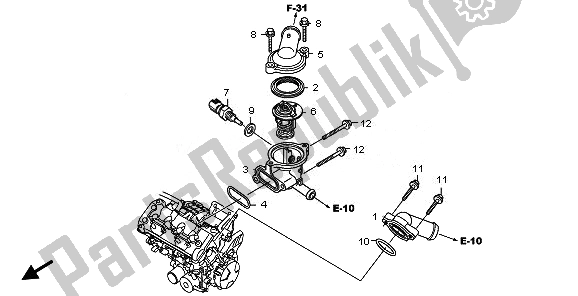 All parts for the Thermostat of the Honda CBR 600 RR 2010