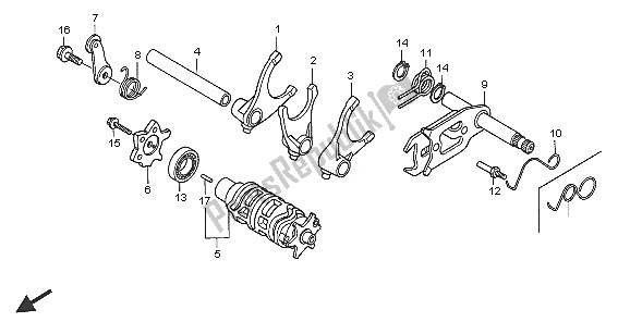 Alle onderdelen voor de Schakeltrommel En Schakelvork van de Honda XR 650R 2005