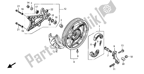 All parts for the Rear Wheel & Swingarm of the Honda WW 125 EX2 2012