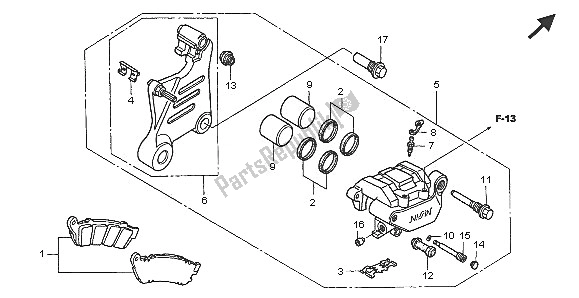 Tutte le parti per il Pinza Freno Posteriore del Honda VTX 1800C1 2005