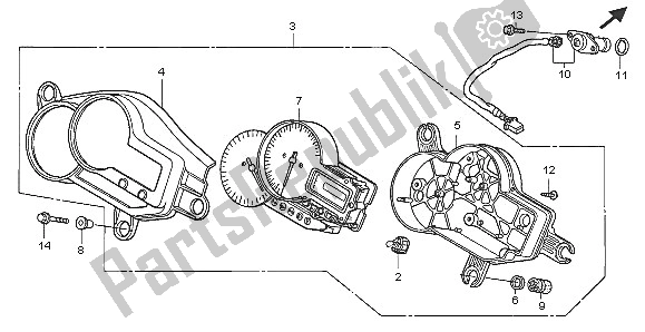 Alle onderdelen voor de Meter (kmh) van de Honda VTR 1000F 2005