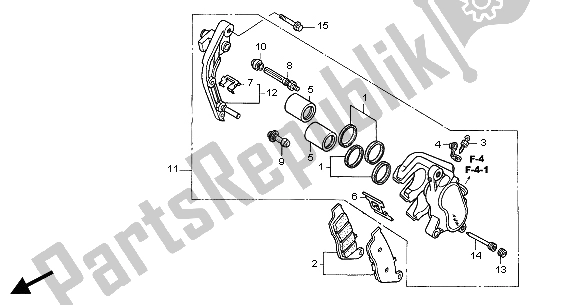 All parts for the Front Brake Caliper (l.) of the Honda CBF 600 SA 2004