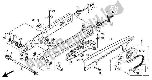 All parts for the Swingarm of the Honda CBF 500 2004