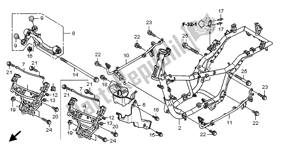 All parts for the Frame Body of the Honda FES 125 2008