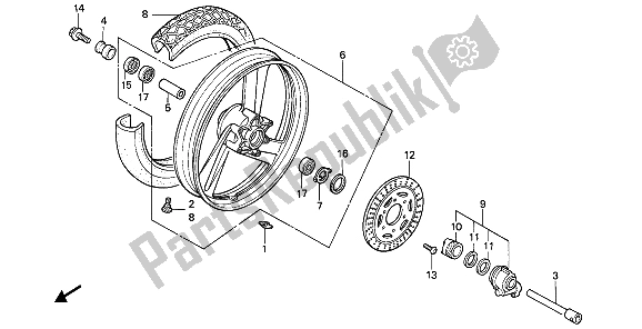 All parts for the Front Wheel of the Honda NTV 650 1990