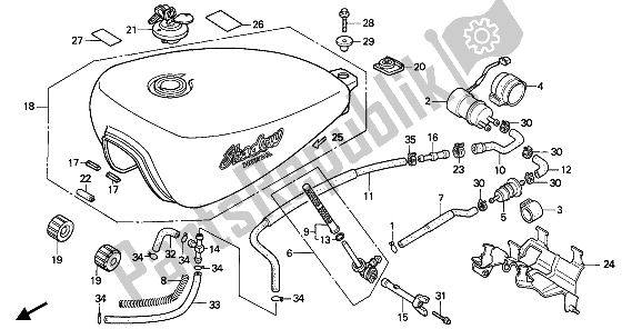 All parts for the Fuel Tank of the Honda VT 600C 1990