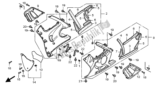 All parts for the Lower Cowl of the Honda CBR 600F 1997