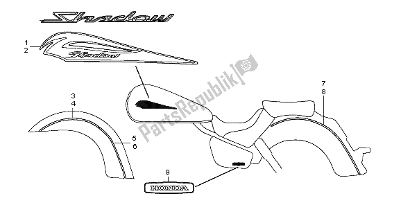 All parts for the Emblem & Stripe (except 2u) of the Honda VT 750 CA 2009