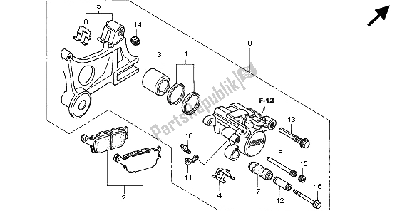 All parts for the Rear Brake Caliper of the Honda VTR 1000F 2006