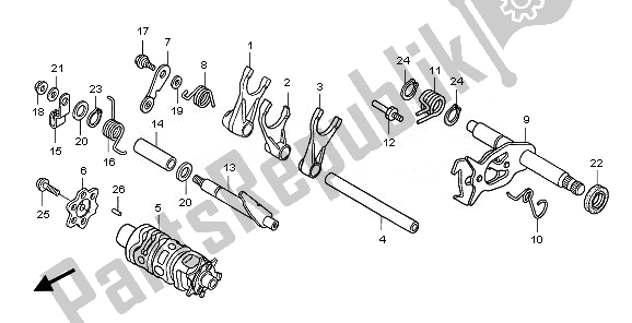 All parts for the Shift Drum & Shift Fork of the Honda TRX 400 EX Sportrax 2008