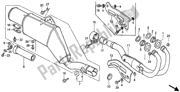 All parts for the Exhaust Muffler of the Honda XR 250R 1987