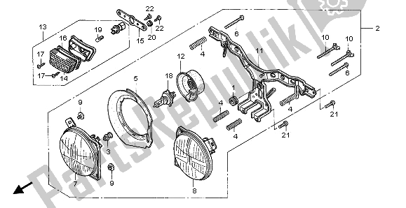 All parts for the Headlight (uk) of the Honda RVF 750R 1996