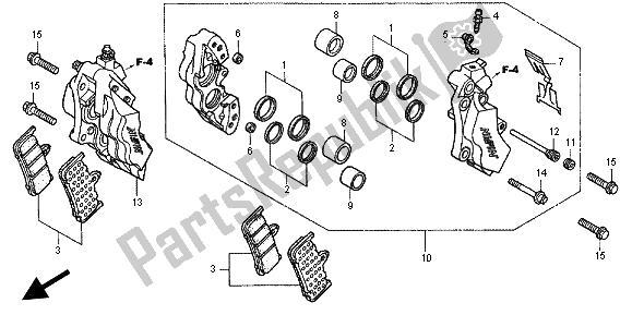 All parts for the Front Brake Caliper of the Honda CB 1300X4 1997