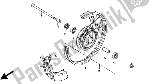 All parts for the Front Wheel of the Honda CG 125 1998