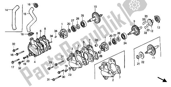 All parts for the Water Pump of the Honda CR 125R 1985
