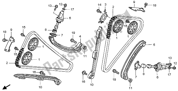 Alle onderdelen voor de Nokkenketting & Spanner van de Honda VFR 800 2007