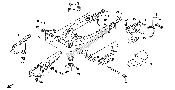 All parts for the Swingarm & Chain Case of the Honda XR 600R 1998