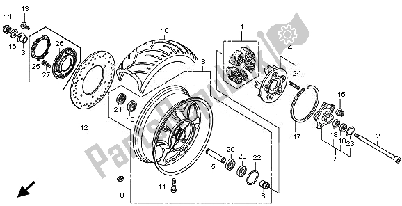 Todas as partes de Roda Traseira do Honda VT 1300 CXA 2010