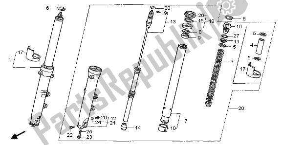 All parts for the Front Fork of the Honda CBR 600F 1995