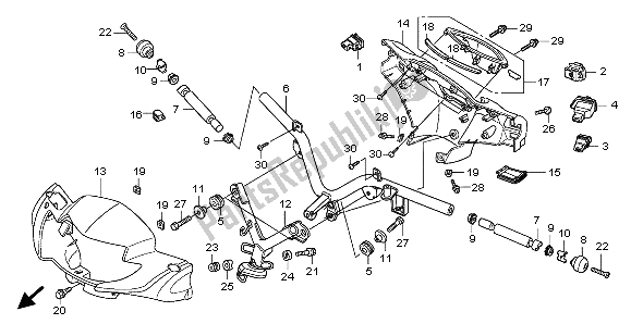 All parts for the Handle Pipe & Handle Cover & Switch of the Honda ANF 125 2007