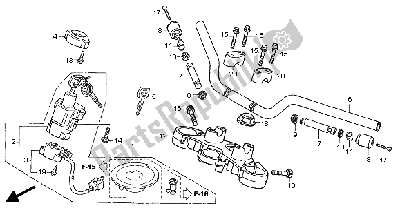 All parts for the Handle Pipe & Top Bridge of the Honda CBF 500 2004