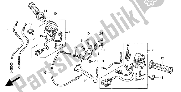 All parts for the Handle Lever & Switch Cable of the Honda CBR 600F 1999