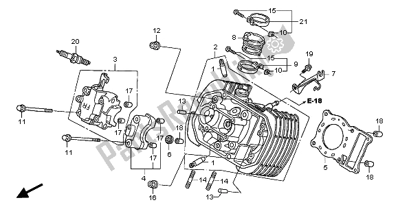 Alle onderdelen voor de Voorste Cilinderkop van de Honda XL 125V 2001