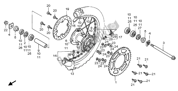 All parts for the Rear Wheel of the Honda CR 500R 1997