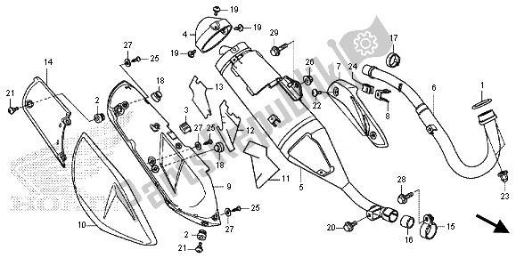 All parts for the Exhaust Muffler of the Honda CRF 250M 2014