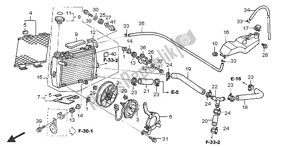 All parts for the Radiator (r.) of the Honda VTR 1000 SP 2005