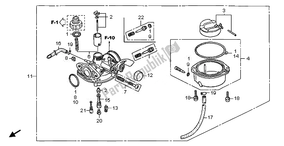 All parts for the Carburetor of the Honda CRF 70F 2011