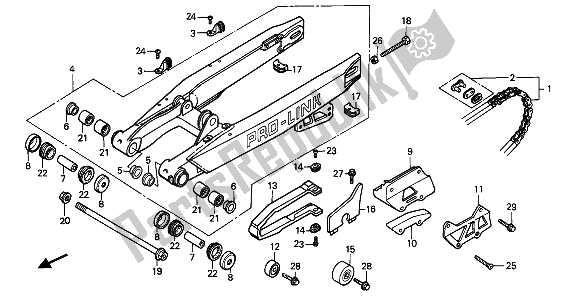 All parts for the Rear Fork & Drive Chain of the Honda CR 250R 1987