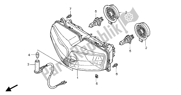 All parts for the Headlight (uk) of the Honda VFR 800 FI 2001