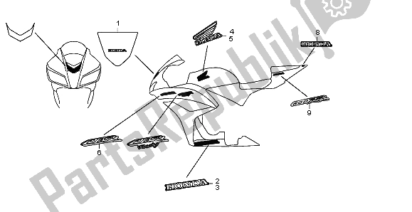 All parts for the Mark & Stripe of the Honda CBR 600 RR 2007