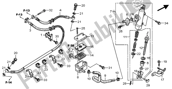 All parts for the Rear Brake Master Cylinder of the Honda XL 700 VA Transalp 2010