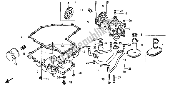 All parts for the Oil Filter & Oil Pan & Oil Pump of the Honda CBR 1000F 1988