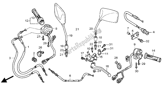 Toutes les pièces pour le Levier De Poignée Et Interrupteur Et Câble du Honda CBF 500 2004