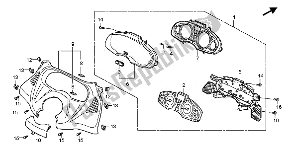 All parts for the Speedometer (mph) of the Honda FES 125A 2011