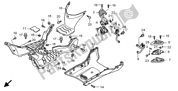 All parts for the Floor Panel & Pillion Step of the Honda SH 125 2006