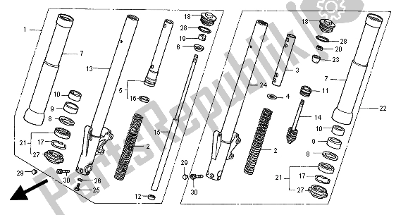 All parts for the Front Fork of the Honda GL 1500C 2000