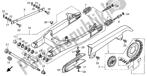 Alle onderdelen voor de Achterbrug van de Honda VT 750C2 1998