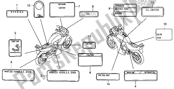 All parts for the Caution Label of the Honda NSR 50S 1989