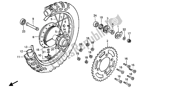 Toutes les pièces pour le Roue Arrière du Honda XR 250R 1989