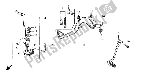 All parts for the Pedal & Kick Starter Arm of the Honda CR 80R SW 2001